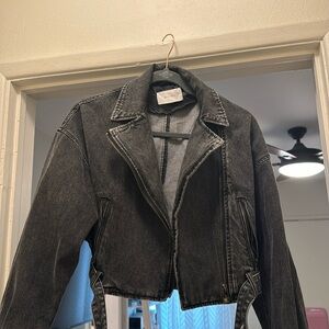 Denim cropped moto jacket